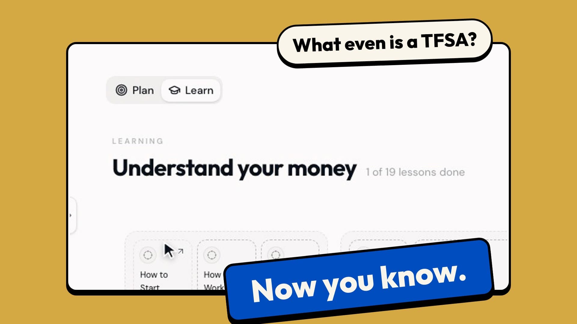 What even is a TFSA? The lessons by topic, the TFSA lesson opened and marked done, and the count going up.